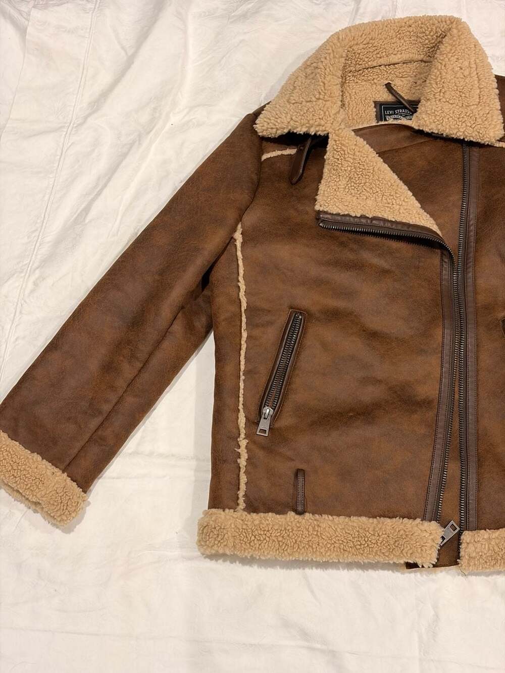 Levi's Oversize Faux Shearling & Faux Leather Moto Jacket In Brown